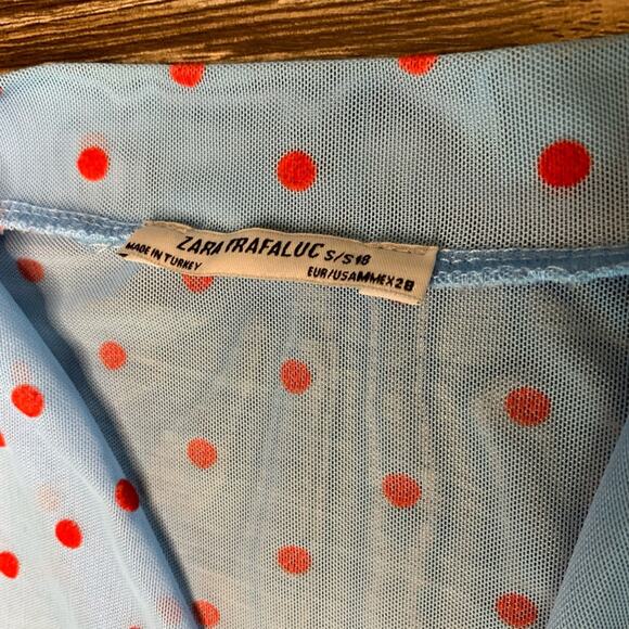 Zara Baby Blue Polka Dot Top Size Small - Picture 3 of 7